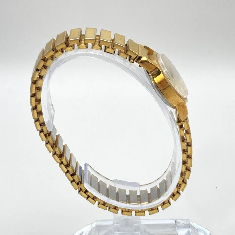 Vtg Jules Jurgensen Women's Watch 21mm Gold Tone Stretch New Battery SMALL 5.75